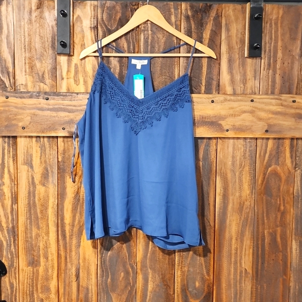 Nine Britton Womens Nora Dusty Blue Lace Detail Cami Top XL NWT
